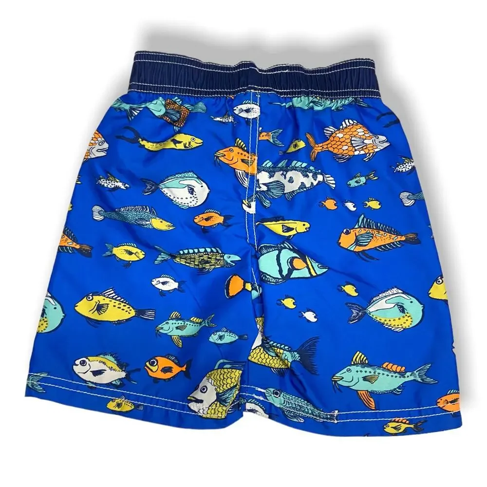 Old‎ Navy Boys Swim Trunks Bathing Suit Shorts Size 3T Fish Print Blue Swimsuit